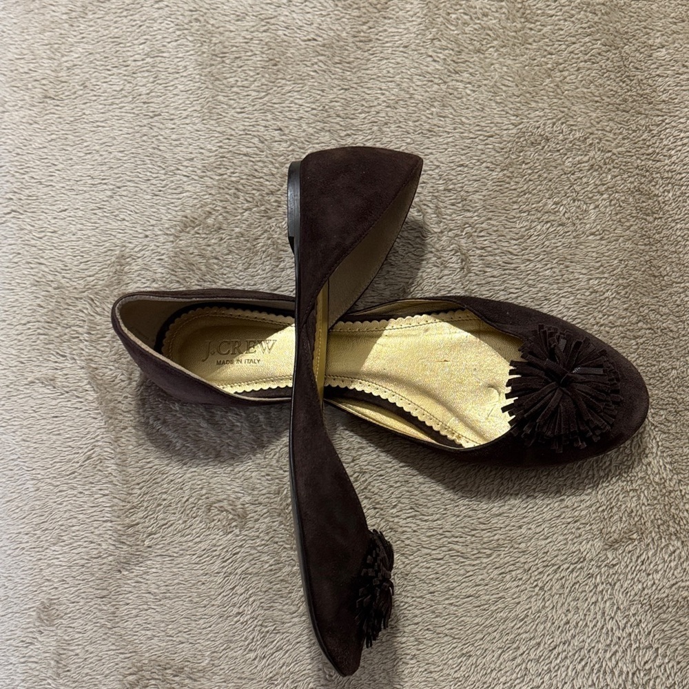 J. Crew Women's Trendy Stella Dark Brown Pom Pom Suede Loafers - Picture 11 of 11